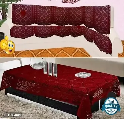 COMBO L Shape Sofa Covers Square Geometric Design 6 seater sofa cover , 3+3 sofa cover ( set of 12) And A Centre table cover ( 40 x 60 inches) - Maroon Colour-thumb0