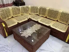 Floral Design L shape net sofa cover 7 seater Sofa cover for L shape sofa 7 seater sofa cover Set of 14 pieces- Golden Colour-thumb3