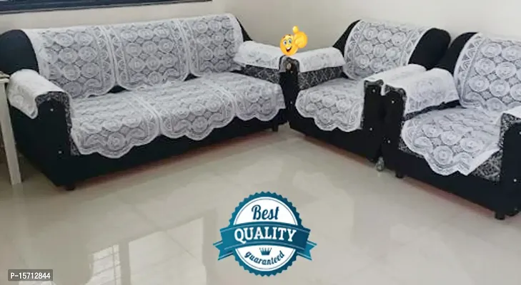 Sofa cover set 5 seater with arm/hand cover on cotton material set of 16 pieces WHITE colour for living room (3+1+1)-thumb0