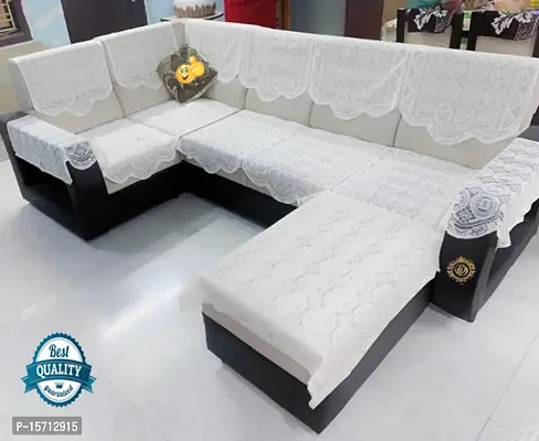 Sofa cover set 5 seater with arm/hand cover on cotton material set of 14 pieces gold colour for living room (3+1+1)