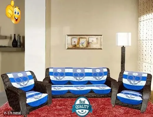 FLORAL DESIGN L Shape 5 SEATER SOFA COVER - 3+2 SOFA SET COVER - BLUE PATAA (LSHP-PT-MR)-thumb0