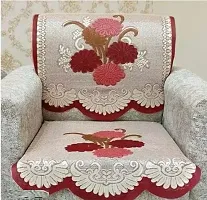 Designer Flower Net Sofa Cotton cover with Centre table cover - 5 seater sofa cover with Centre table Cover Set of 11 - MAROON Colour-thumb1