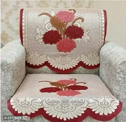 Designer Flower Net Sofa Cotton cover with Centre table cover - 5 seater sofa cover with Centre table Cover Set of 11 - MAROON Colour-thumb2