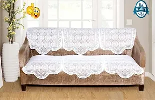 Designer Flower Net Sofa Cotton cover with Centre table cover - 5 seater sofa cover with Centre table Cover Set of 11 - WHITE  Colour-thumb2