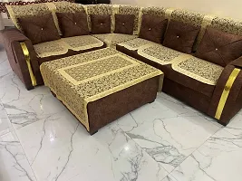 Designer Flower Net Sofa Cotton cover with Centre table cover - 7seater sofa cover with Centre table Cover Set of 15 - GOLDEN  Colour-thumb1