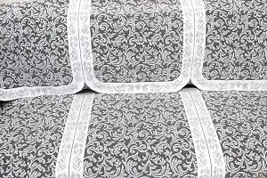 Designer Flower Net Sofa Cotton cover with Centre table cover - 7 seater sofa cover with Centre table Cover Set of 15 - SILVER Colour-thumb1