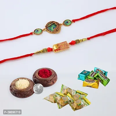 Gunjan fashion Chawal Roli Pack Rakhi 2 Psc Rakhi Roli Chawal Pack Set 5Psc Truffle And 5 Psc Chocland Chocolate-thumb0