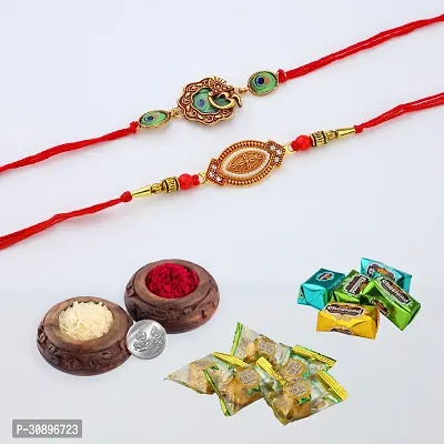 Gunjan fashion Chawal Roli Pack Rakhi 2 Psc Rakhi Roli Chawal Pack Set 5Psc Truffle And 5 Psc Chocland Chocolate-thumb0