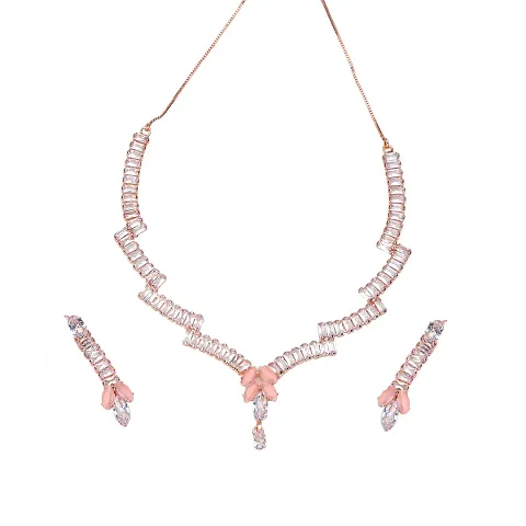 AD Diamond Necklace Jewellery Set with Earrings for Girls and Women
