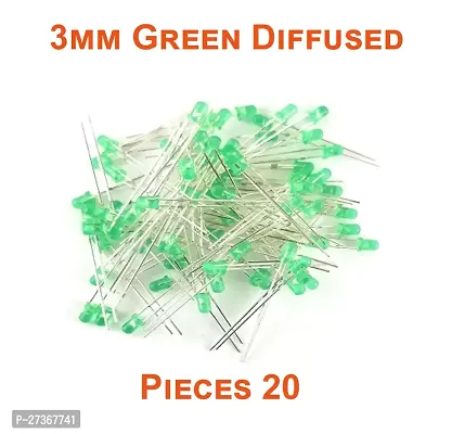 3mm Diffused Bright LED | GREEN | 20 Pieces | 3V DC 2 Pin | Light Emitting Diode, Multipurpose, For Science Projects, DIY Hobby Kit | Pack of 20 Pieces