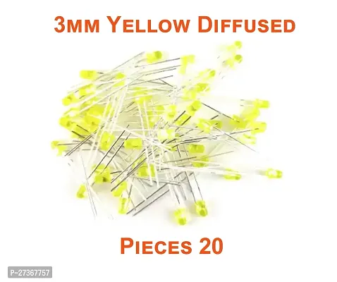 3mm Diffused Bright LED | YELLOW | 20 Pieces | 3V DC 2 Pin | Light Emitting Diode, Multipurpose, For Science Projects, DIY Hobby Kit | Pack of 20 Pieces