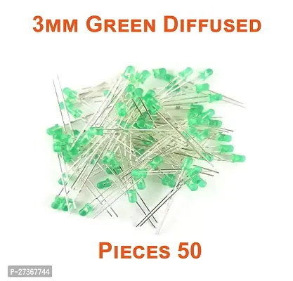 3mm Diffused Bright LED | GREEN | 50 Pieces | 3V DC 2 Pin | Light Emitting Diode, Multipurpose, For Science Projects, DIY Hobby Kit | Pack of 50 Pieces