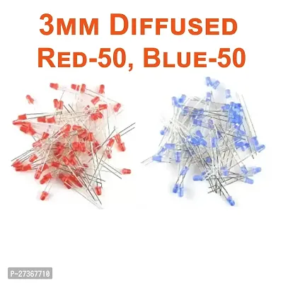 3mm Diffused Bright LED | RED and BLUE | 50 Pieces EACH | 3V DC 2 Pin | Light Emitting Diode, Multipurpose, For Science Projects, DIY Hobby Kit | Pack of 100 Pieces