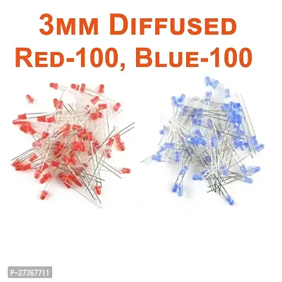 3mm Diffused Bright LED | RED and BLUE | 100 Pieces EACH | 3V DC 2 Pin | Light Emitting Diode, Multipurpose, For Science Projects, DIY Hobby Kit | Pack of 200 Pieces-thumb0