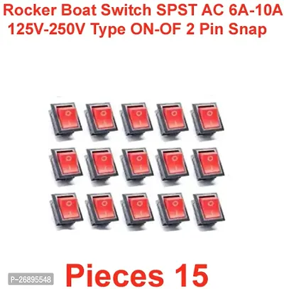 ELPH 15 pcs RED SPST AC 6A-10A 125V-250V ON-OFF 2 Pin Snap Rocker Boat Switch Electronic Components Electronic Hobby Kit ()