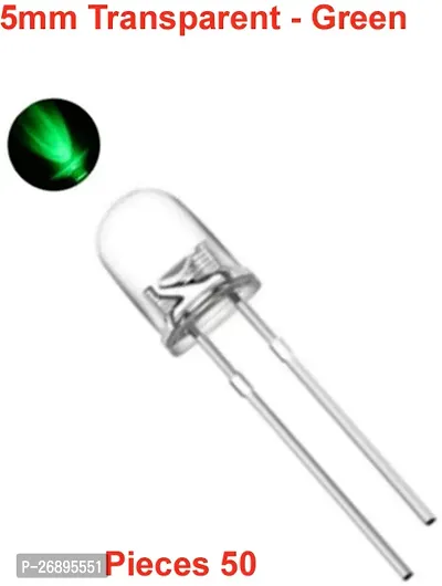 ELPH 5mm Super Bright LED | Transparent-GREEN | 3V DC | 2 Pin | Pack of 50 GREEN LEDs Electronic Components Electronic Hobby Kit ()