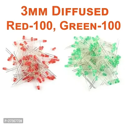 3mm Diffused Bright LED | RED and GREEN | 100 Pieces EACH | 3V DC 2 Pin | Light Emitting Diode, Multipurpose, For Science Projects, DIY Hobby Kit | Pack of 200 Pieces-thumb0