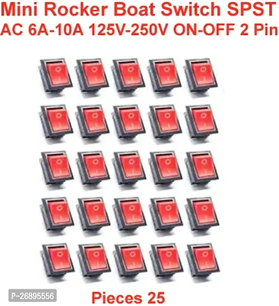 ELPH 25 pcs RED SPST AC 6A-10A 125V-250V ON-OFF 2 Pin Snap MINI Rocker Boat Switch Electronic Components Electronic Hobby Kit ()