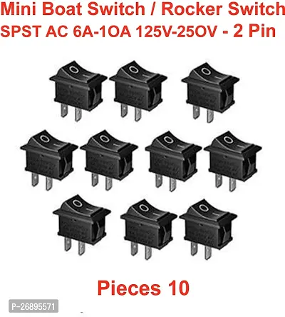 ELPH 10 pcs Black SPST AC 6A-10A 125V-250V ON-OFF 2 Pin Snap MINI Rocker Boat Switch Electronic Components Electronic Hobby Kit ()
