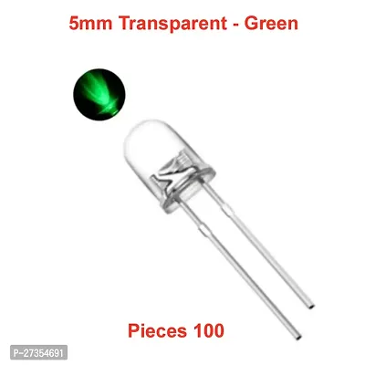 5mm Transparent Bright LED | GREEN | 100 Pieces | 3V DC 2 Pin | Light Emitting Diode, Multipurpose, For Science Projects, DIY Hobby Kit | Pack of 100 Pieces