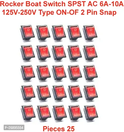 ELPH 25 pcs RED SPST AC 6A-10A 125V-250V ON-OFF 2 Pin Snap Rocker Boat Switch Electronic Components Electronic Hobby Kit ()