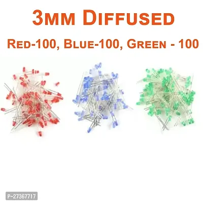 3mm Diffused Bright LED | RED, BLUE and GREEN | 100 Pieces EACH | 3V DC 2 Pin | Light Emitting Diode, Multipurpose, For Science Projects, DIY Hobby Kit | Pack of 300 Pieces