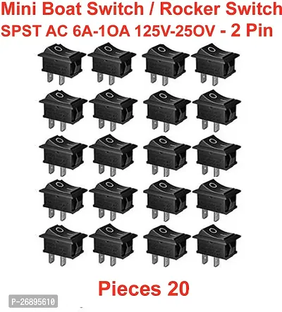 ELPH 20 pcs Black SPST AC 6A-10A 125V-250V ON-OFF 2 Pin Snap MINI Rocker Boat Switch Electronic Components Electronic Hobby Kit ()