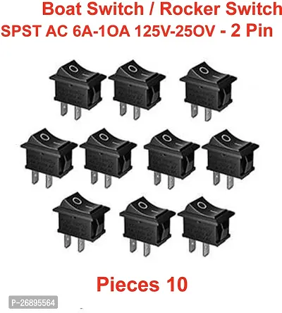 ELPH 10 pcs Black SPST AC 6A-10A 125V-250V ON-OFF 2 Pin Snap Rocker Boat Switch Electronic Components Electronic Hobby Kit ()