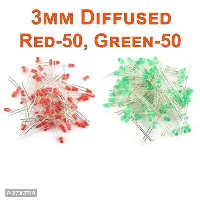 3mm Diffused Bright LED | RED and GREEN | 50 Pieces EACH | 3V DC 2 Pin | Light Emitting Diode, Multipurpose, For Science Projects, DIY Hobby Kit | Pack of 100 Pieces