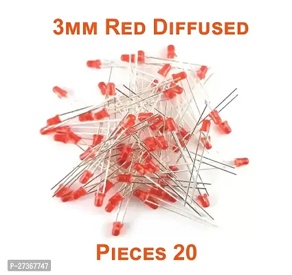 3mm Diffused Bright LED | RED | 20 Pieces | 3V DC 2 Pin | Light Emitting Diode, Multipurpose, For Science Projects, DIY Hobby Kit | Pack of 20 Pieces