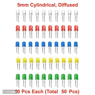 5mm Diffused Bright LED | RED, GREEN, BLUE, YELLOW and WHITE | 20 Pieces EACH | 3V DC 2 Pin | Light Emitting Diode, Multipurpose, For Science Projects, DIY Hobby Kit | Pack of 100 Pieces-thumb0