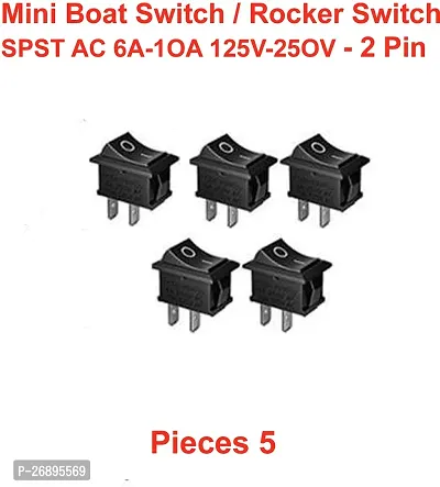 ELPH 5 pcs Black SPST AC 6A-10A 125V-250V ON-OFF 2 Pin Snap MINI Rocker Boat Switch Electronic Components Electronic Hobby Kit ()-thumb0