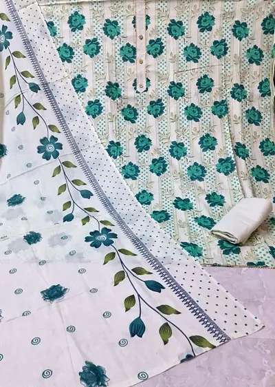 Stylish Cotton Floral Print Dress Material with Dupatta