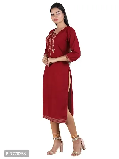 HRIDAY FASHION Women's Bizzy Lizzy Cotton Straight Casual/Ethnic Wear Kurti (2012-M_42, Maroon, XL)-thumb2