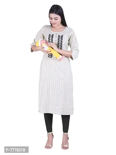 HRIDAY FASHION Women's Cotton Rayon Khadi Straight Maternity Nursing Kurti with Zippers-thumb0