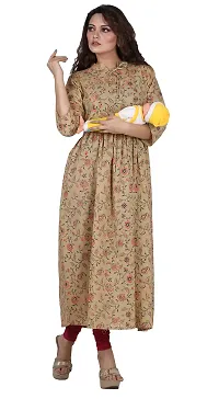 HRIDAY FASHION Women's Cotton Anarkali Maternity Feeding Kurti with Zippers (HF115_44, Beige, 2XL)-thumb1