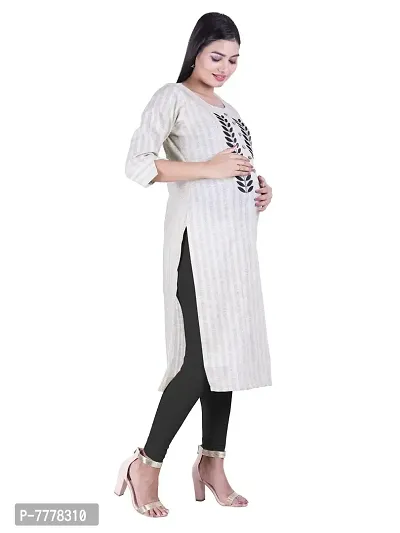 HRIDAY FASHION Women's Cotton Rayon Khadi Straight Maternity Nursing Kurti with Zippers-thumb2