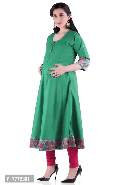 HRIDAY FASHION Women's Cotton Anarkali Maternity Feeding Kurti with Zippers (HF30)-thumb0