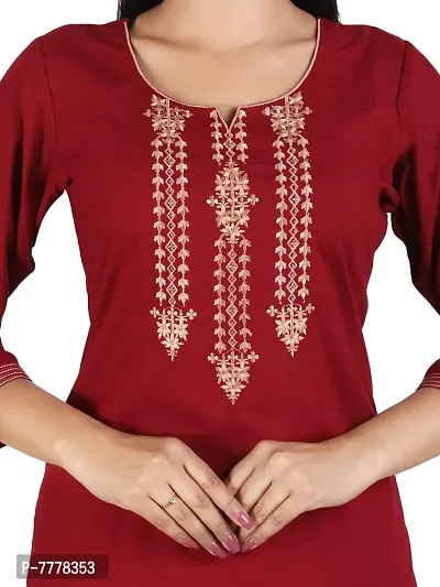 HRIDAY FASHION Women's Bizzy Lizzy Cotton Straight Casual/Ethnic Wear Kurti (2012-M_42, Maroon, XL)-thumb4