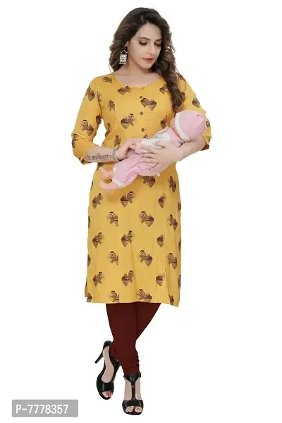 Hriday Fashion Women's Rayon Straight Maternity Nursing Breast Feeding Kurti with Zippers For PRE and Post Pregnancy (JC48_XL, Yellow, X-Large)