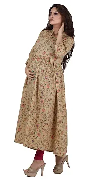 HRIDAY FASHION Women's Cotton Anarkali Maternity Feeding Kurti with Zippers (HF115_44, Beige, 2XL)-thumb2