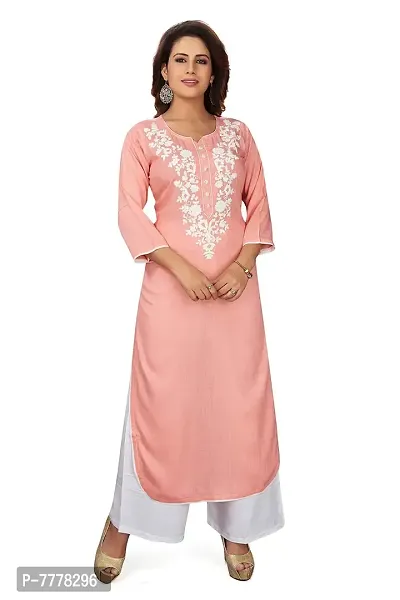 HRIDAY FASHION Women's Rayon Embroidery Straight Kurta (HFN04)