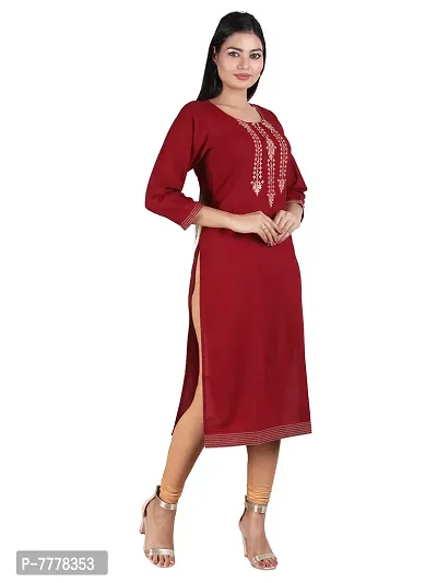 HRIDAY FASHION Women's Bizzy Lizzy Cotton Straight Casual/Ethnic Wear Kurti (2012-M_42, Maroon, XL)-thumb3