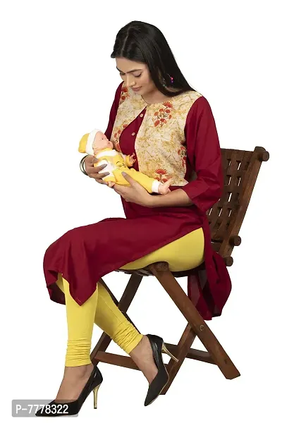 HRIDAY FASHION Women's Rayon Straight Maternity Feeding Kurti with Zippers(JC91_L, Maroon, Large)-thumb5