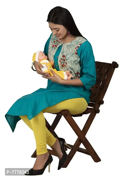 HRIDAY FASHION Women's Rayon Straight Maternity Feeding Kurti with Zippers-thumb5