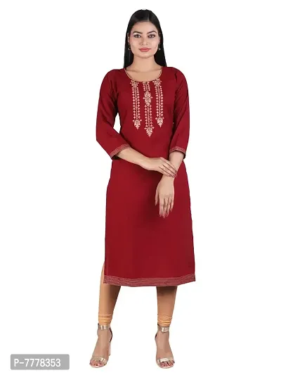 HRIDAY FASHION Women's Bizzy Lizzy Cotton Straight Casual/Ethnic Wear Kurti (2012-M_42, Maroon, XL)