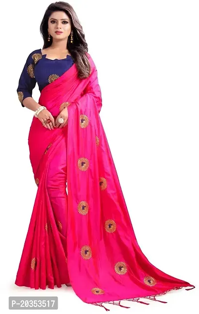 NOTABILIA Women's Banarasi Silk Saree With Unstitched Blouse Piece (Pink)-thumb0