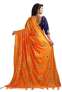 NOTABILIA Women's Banarasi Silk Saree With Unstitched Blouse Piece (Orange)-thumb2