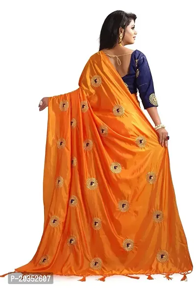 NOTABILIA Women's Banarasi Silk Saree With Unstitched Blouse Piece (Orange)-thumb3