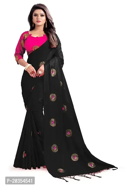 NOTABILIA Women's Banarasi Silk Saree With Unstitched Blouse Piece (Black)